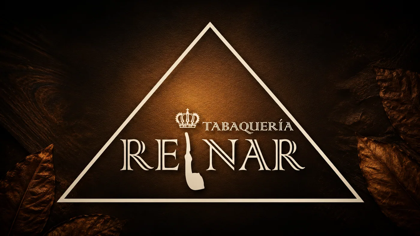Identidad visual de Tabaquería Reinar sobre fondo oscuro